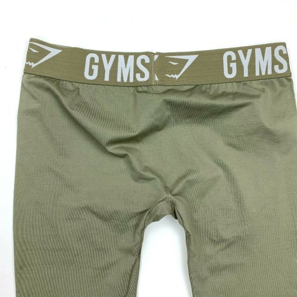 Gymshark Fit Seamless Cropped Legging Spell Out Olive Elastic Waist Women Medium - Picture 4 of 5